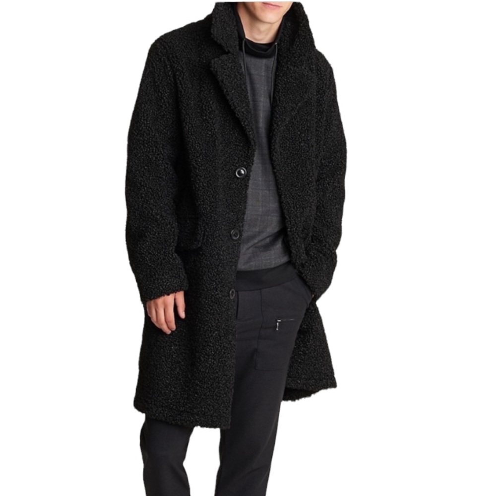 Karl Lagerfeld Paris Water Resistant Sherpa Coat in Black